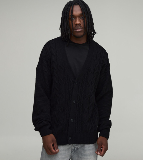 Tall Relaxed Fit Cable Knit Knitted Cardigan