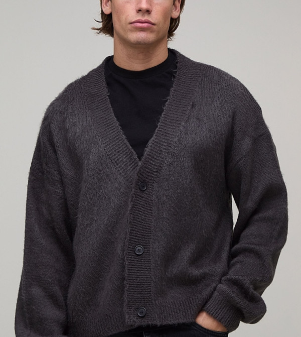 Relaxed Boxy Brushed Knitted Cardigan