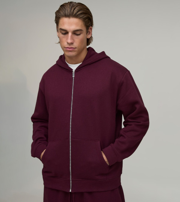 Solid Oversized Zip-Through Hooded Jacket