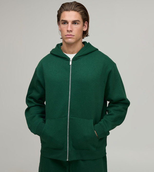 Solid Oversized Zip-Through Hooded Jacket