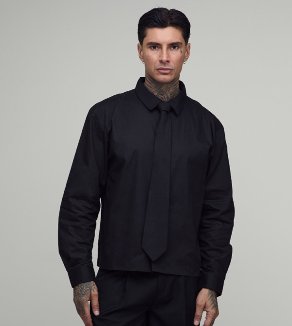 Tall Oversized Boxy Long Sleeves Shirt & Tie
