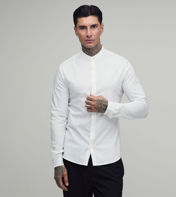 Tall Mandarin Collar Slim Fit Cotton Shirt