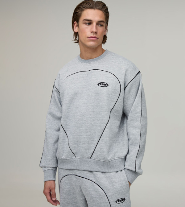 Piping Detail Long Sleeves Boxy Sweatshirt