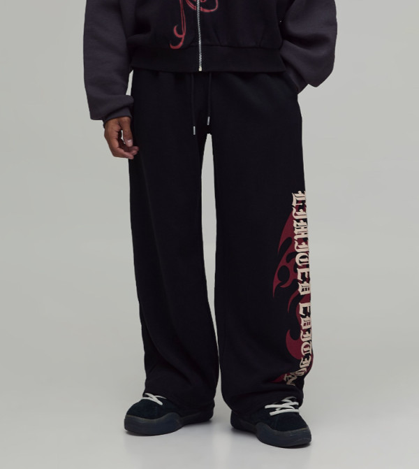 Gothic Print Wide Leg Sweatpants