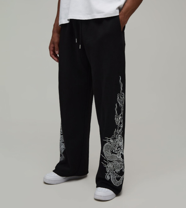 Dragon Print Wide Leg Sweatpants