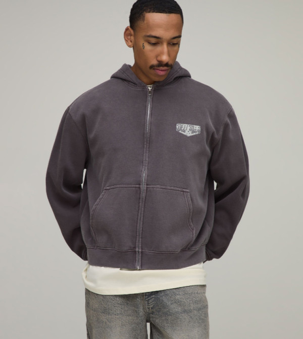 Moto Washed Zippered Boxy Hooded Jacket