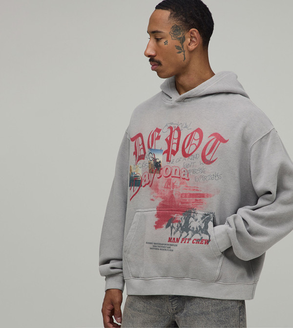 Depot Western Graphic Washed Oversized Hoodie