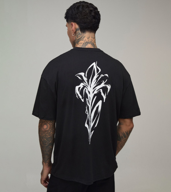 Tall Floral Sketch Print Oversized T-Shirt