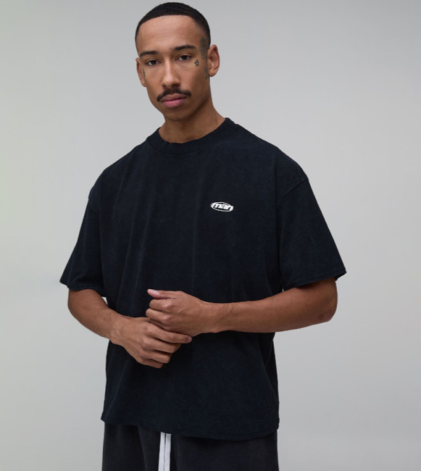 Logo Detail Washed Crew Neck Boxy T-Shirt