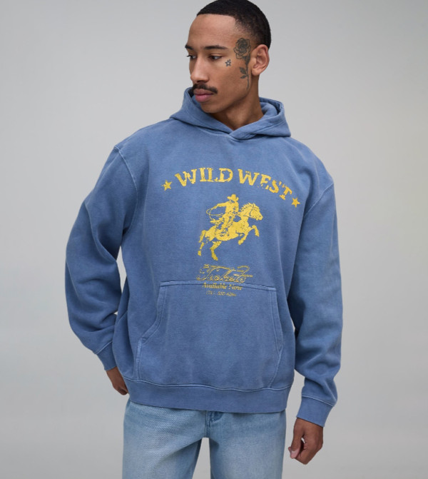 Wild West Print Oversized Hoodie