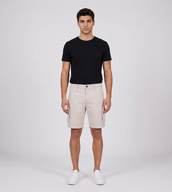 Solid Button Closure Cargo Shorts