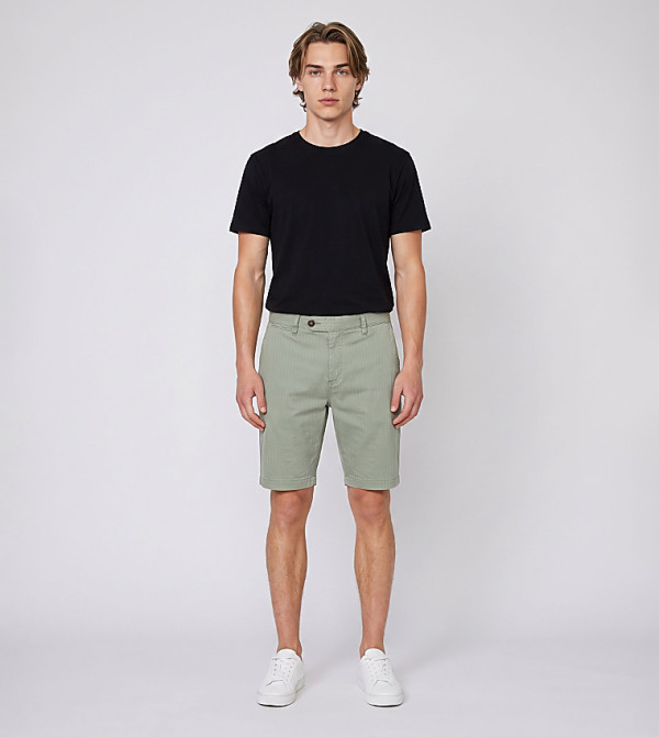 Striped Button Closure Twill Bermuda Shorts