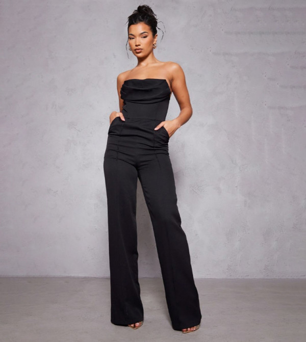 Bandeau Cowl Neck Pocket Detailed Jumpsuit