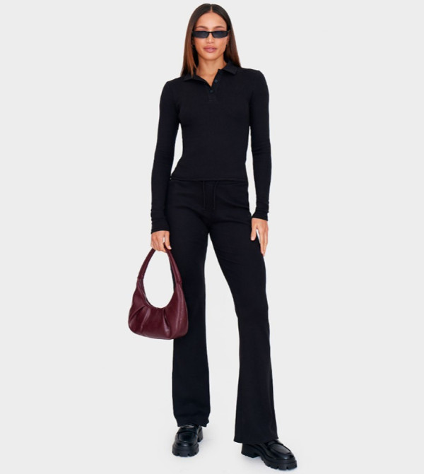 Tall Drawstring Rib Flare Trousers