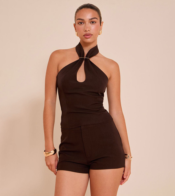 Trim Detail Halterneck Tailored Top