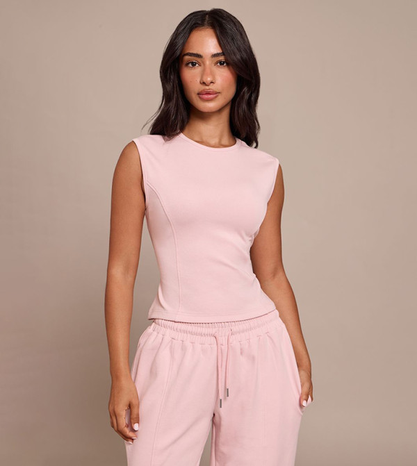 Petite Interlock Cinched Waist Sleeveless Top