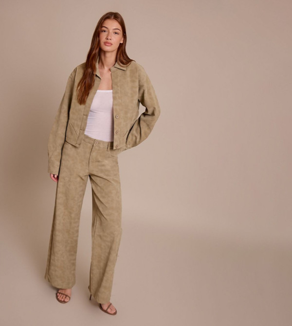 Washed Faux Leather Wide Leg Trousers