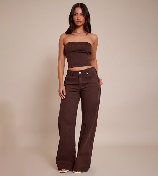 Petite Side Seam Detail Wide Leg Jeans