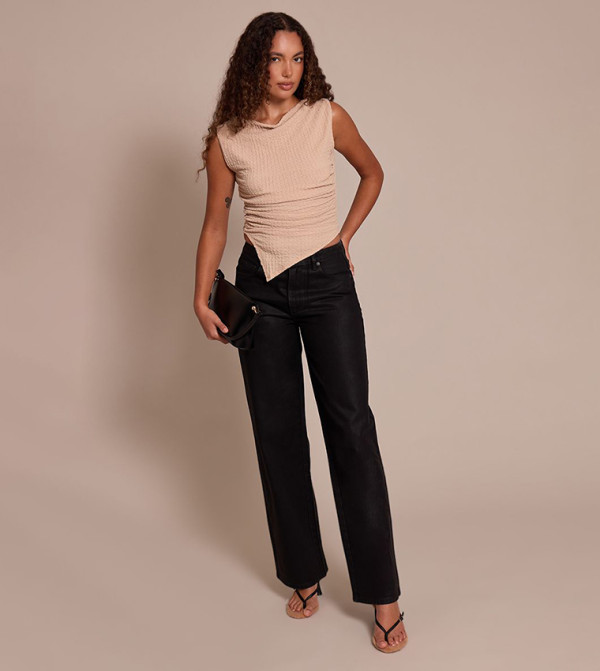 Tall Coated Effect Wide Leg Jeans