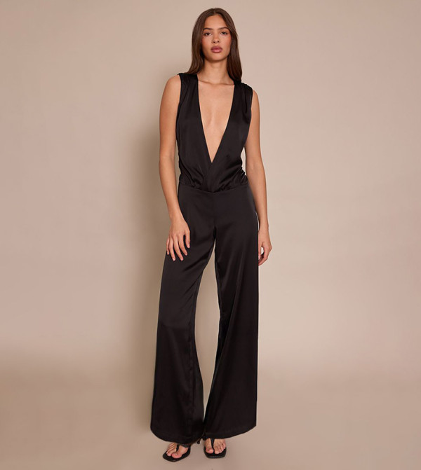 Satin Plunge Dropped Waist Jumpsuit