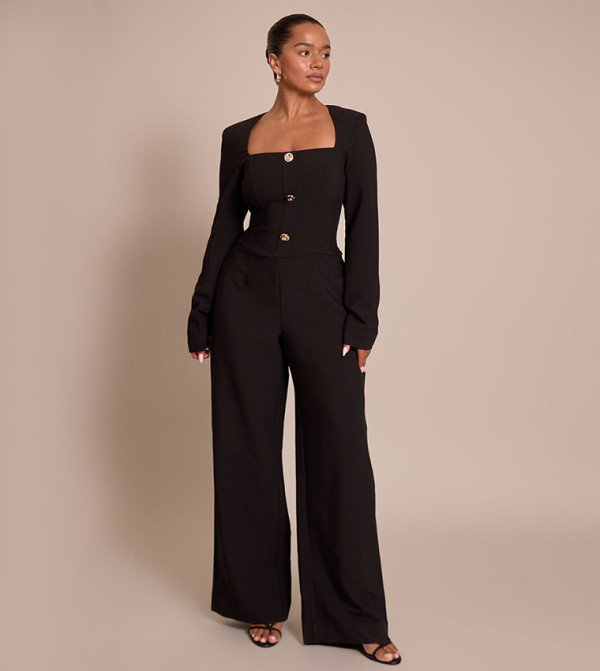 Shape Tailored Hammered Button Wide Leg Jumpsuit