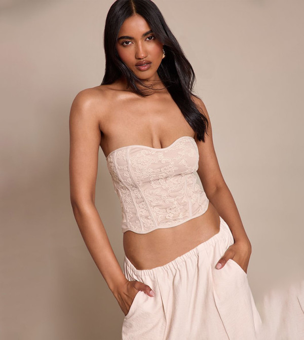 Textured Lace Back Corset Top