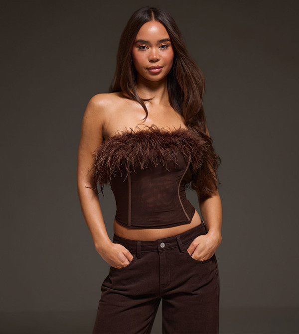 Feather Mesh Boned Corset Top