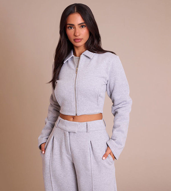 Petite Cropped Zip-Through Collared Jacket