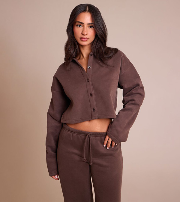 Petite Cropped Button Up Collared Cardigan