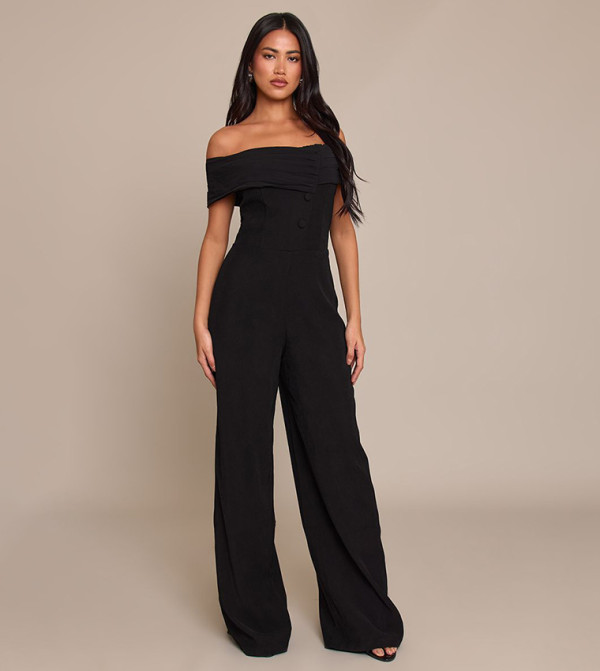Woven Contrast Button Detail Straight Fit Jumpsuit
