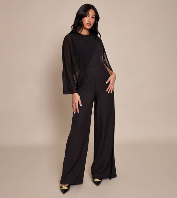 Chiffon Cape Detail Straight Fit Jumpsuit