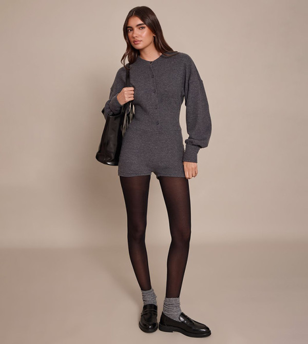 Ribbed Button Up Unitard