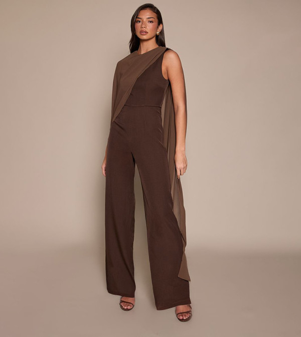 Chiffon Cape Detail Straight Fit Jumpsuit