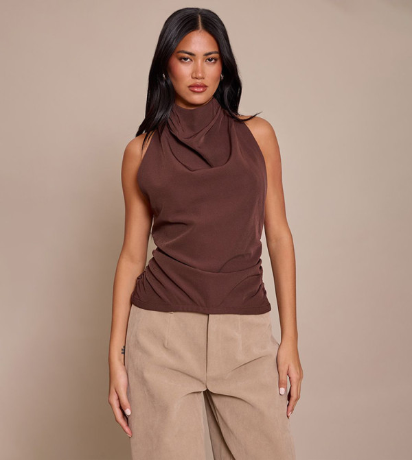 Woven High Neck Low Back Top
