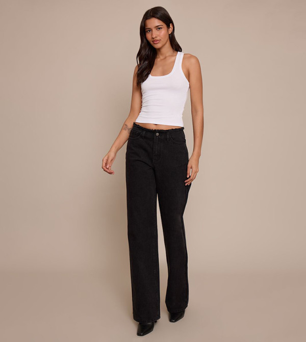 Tall Fray Waist Low Rise Straight Fit Jeans