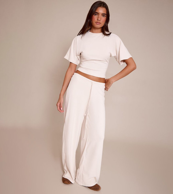 Soft Touch Tie Waist Wide Leg Trousers