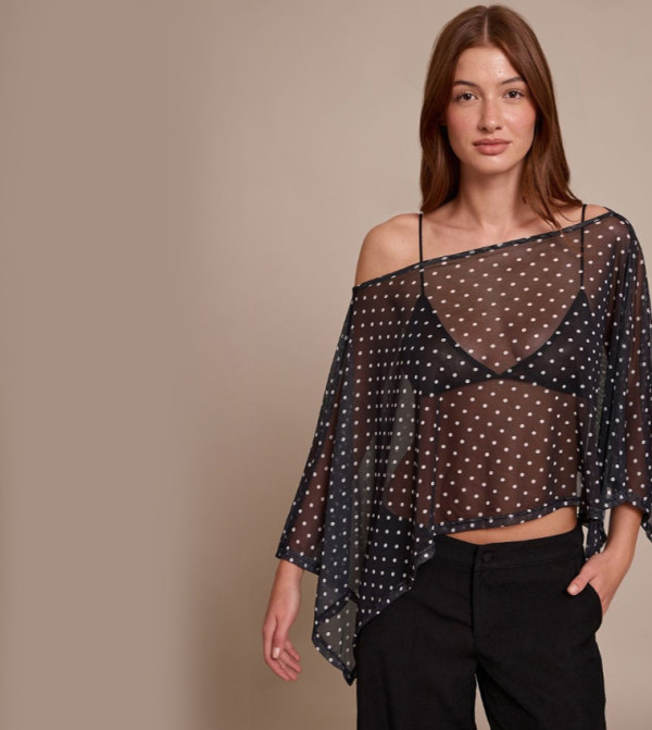 Mesh Polka Dot Cape Top