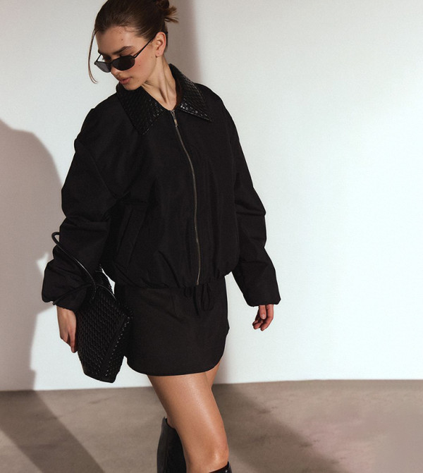 Padded Collar Nylon Bomber Jacket