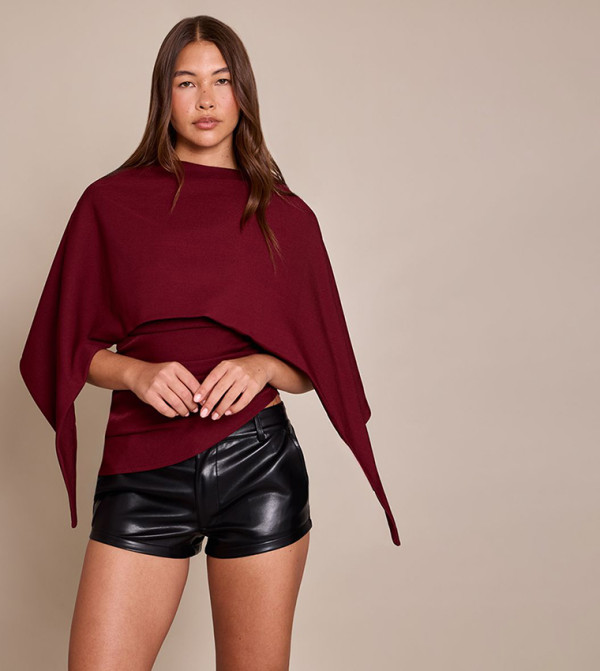 Woven Cape Detail Ruched Long Top