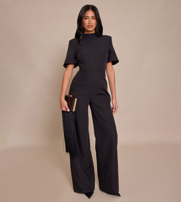 Solid Tailored Short Sleeves Jumpsuit