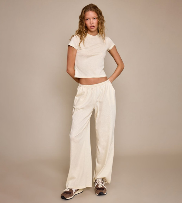 Soft Textured Relaxed Wide Leg Trousers