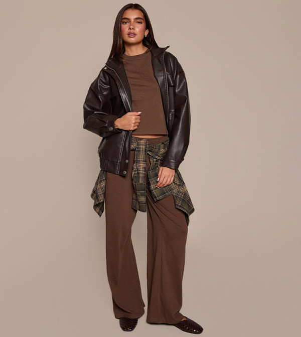 Soft Textured Relaxed Wide Leg Trousers