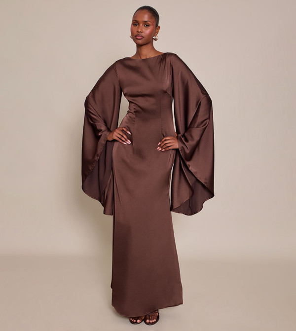 Satin Flared Sleeves Maxi Dress