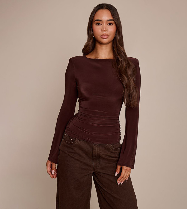 Double Layer Slinky Shoulder Pad Long Sleeves T-Shirt