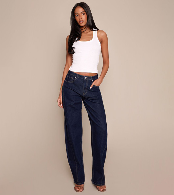 Tall Indigo Mid Rise Stretch Barrel Fit Jeans