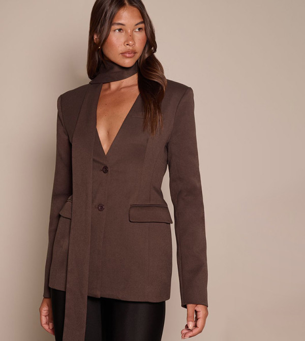 Moulded Hip Scarf Detail Cinch Waist Blazer