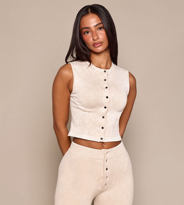 Petite Contour Ribbed Front Sleeveless Top