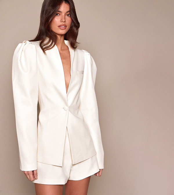 Gathered Sleeves Cinched Blazer