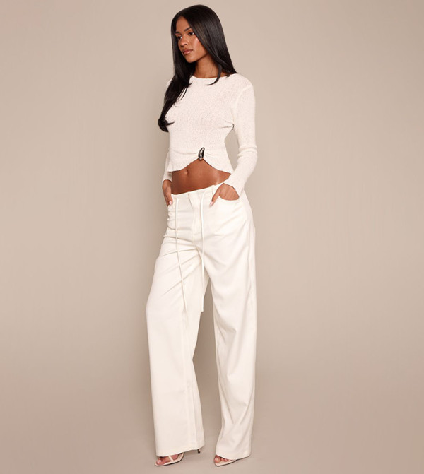 Tall Woven Tie Waist Wide Leg Trousers
