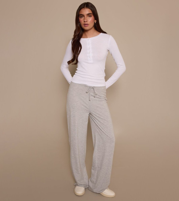 Soft Cotton Drawstring Waist Wide Leg Trousers